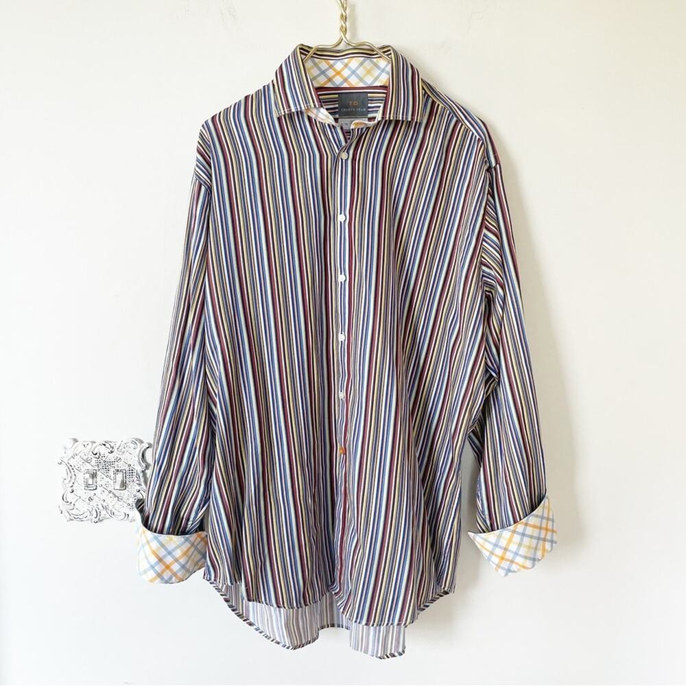 Thomas Dean Multicolored Striped Button Down Shir… - image 3